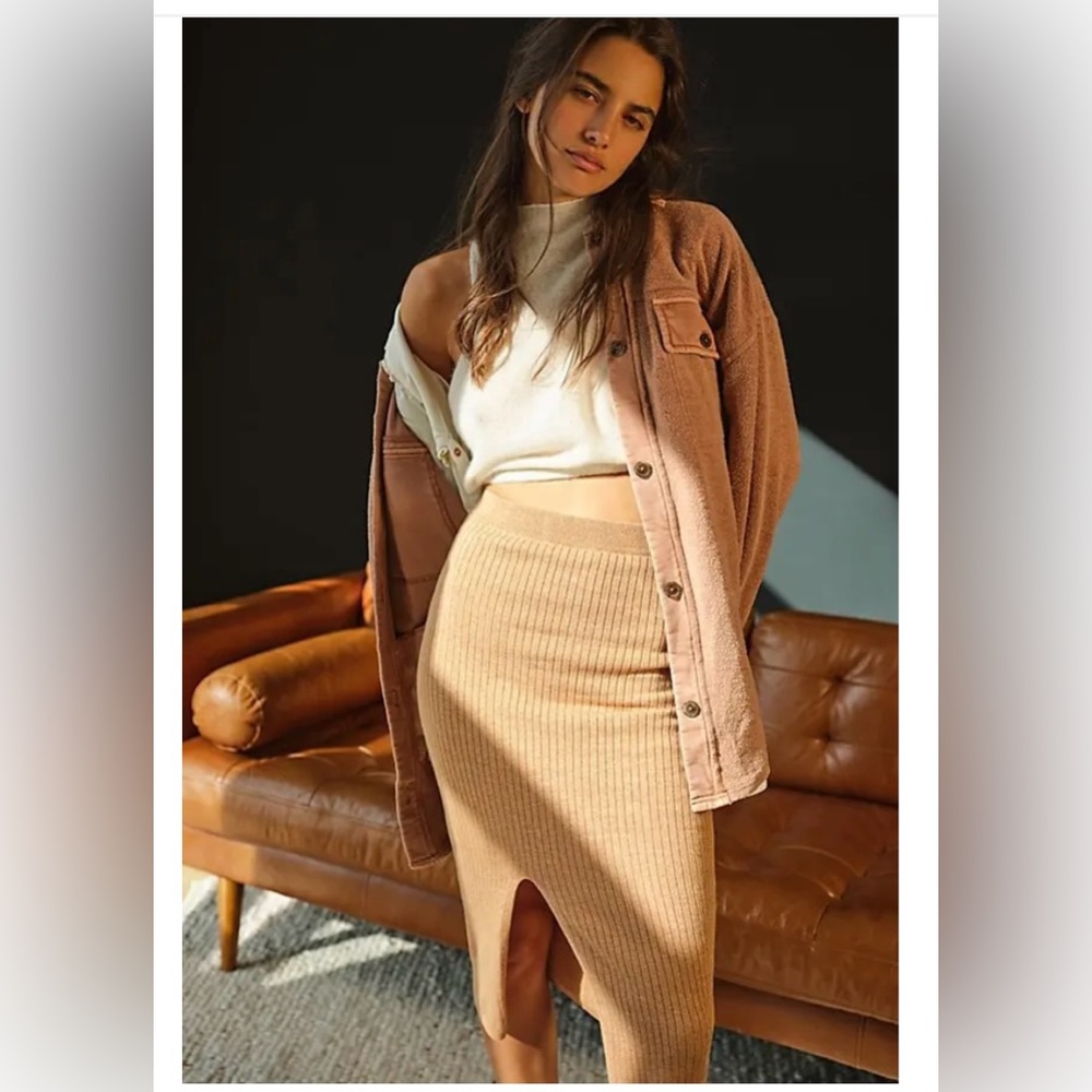 Free People Skyline Midi Skirt in Caramel Heather, Size XS